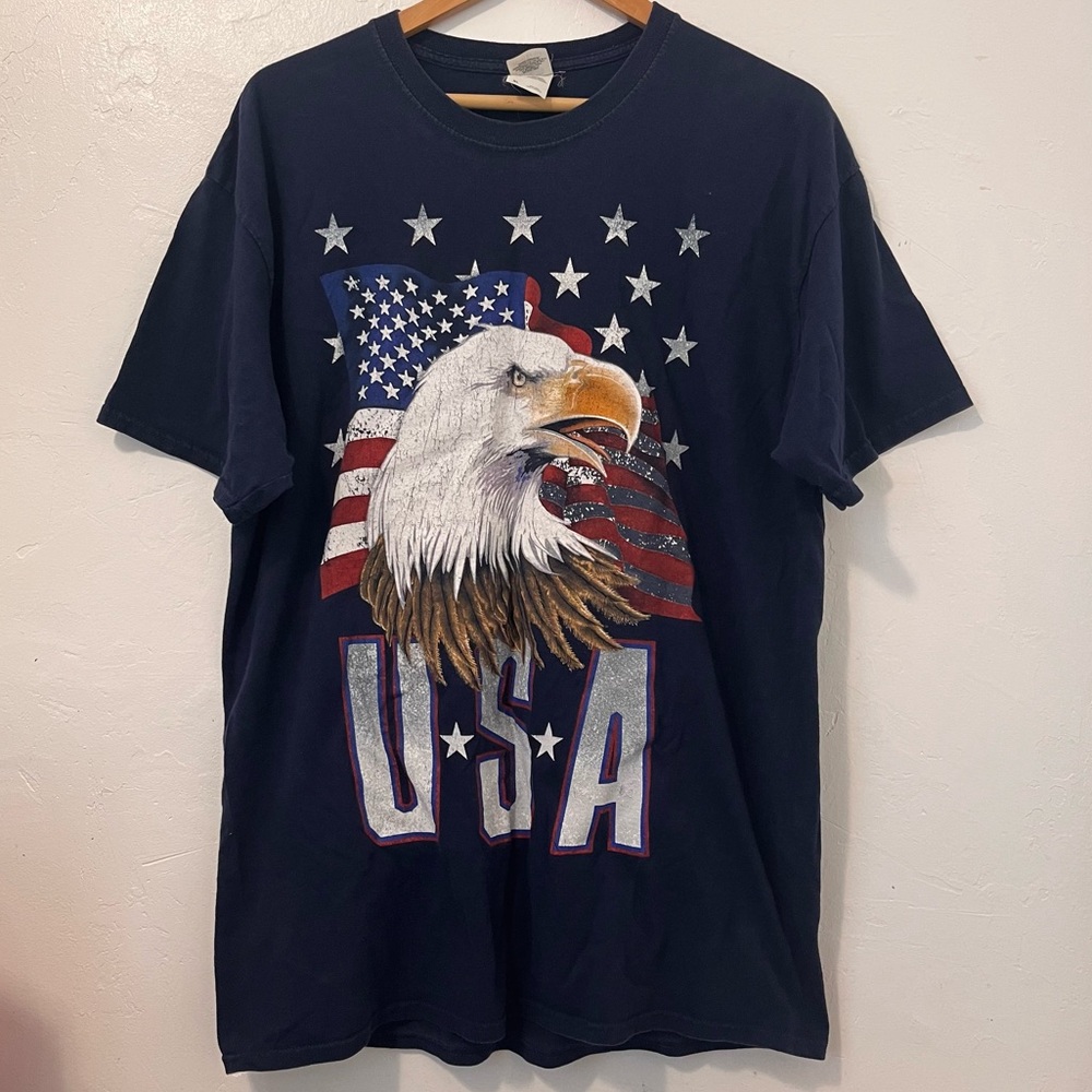 Vintage Fruit Of The Loom T-shirt Mens‎ Eagle Flag USA Patriotic XL